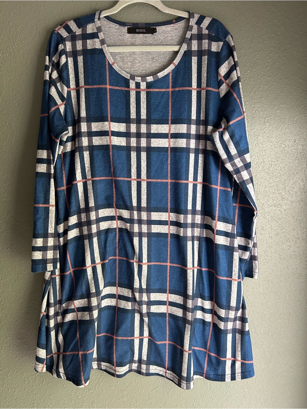 MIROL Women's Blue, White, and Pink Plaid Long Sleeve dress 
#plaid